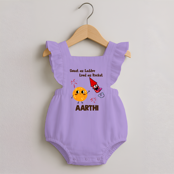 Sweet as Laddoo Loud as Rocket Romper Frock | Custom Baby Romper Frock for Festival Fun - LILAC - 0 - 3 Months Old (Chest 19")