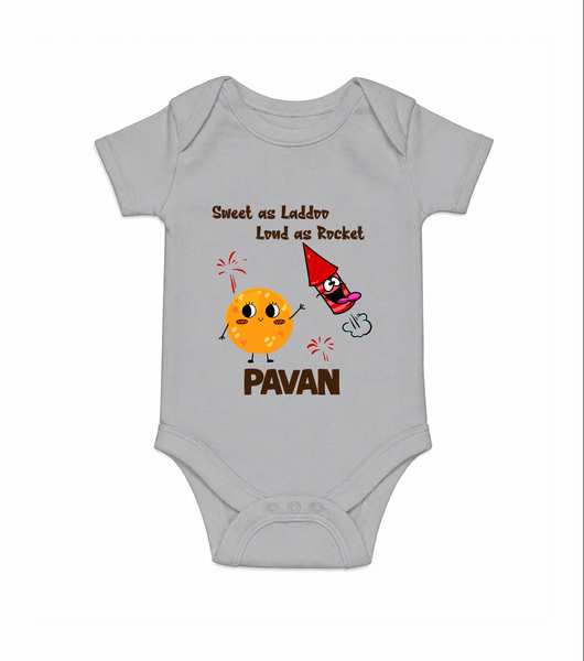 Sweet Laddu Rocket Romper - GREY - New Born (Chest 14")