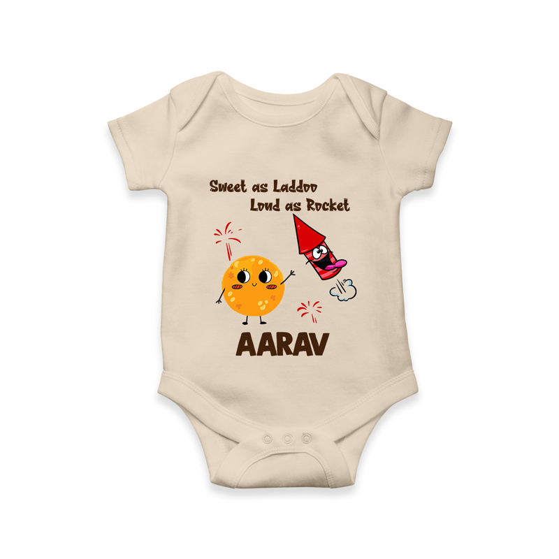 Sweet as Laddoo Loud as Rocket Romper | Custom Baby Romper for Festival Fun - IVORY - New Born (Chest 14")