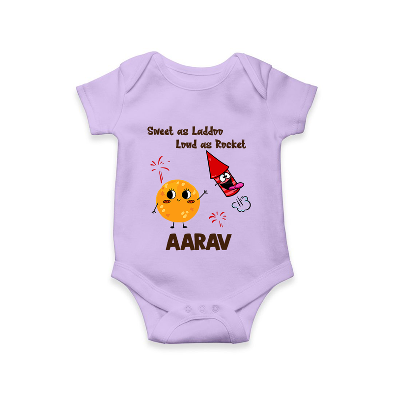 Sweet as Laddoo Loud as Rocket Romper | Custom Baby Romper for Festival Fun - LILAC - New Born (Chest 14")