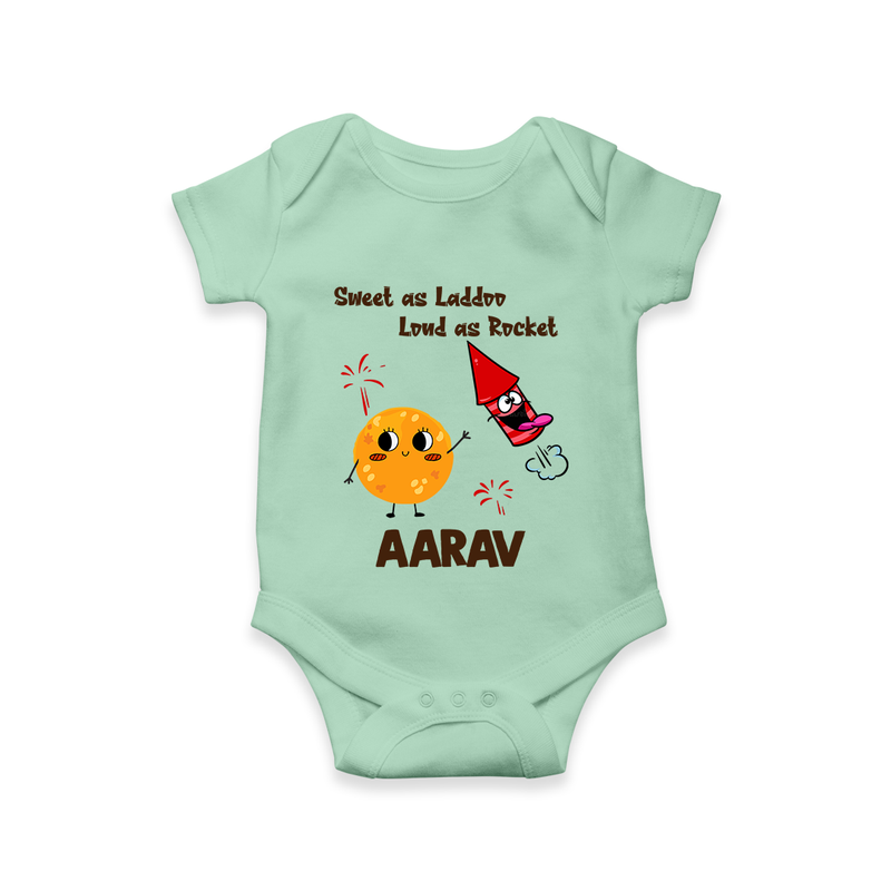 Sweet as Laddoo Loud as Rocket Romper | Custom Baby Romper for Festival Fun - MINT GREEN - New Born (Chest 14")