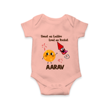 Sweet as Laddoo Loud as Rocket Romper | Custom Baby Romper for Festival Fun - PEACH - New Born (Chest 14")