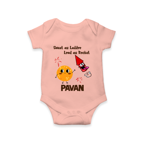 Sweet Laddu Rocket Romper - PEACH - New Born (Chest 14")