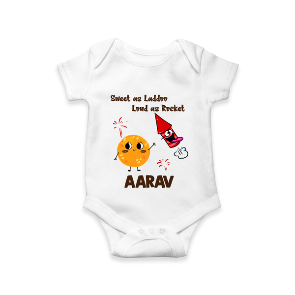 Sweet as Laddoo Loud as Rocket Romper | Custom Baby Romper for Festival Fun - WHITE - New Born (Chest 14")