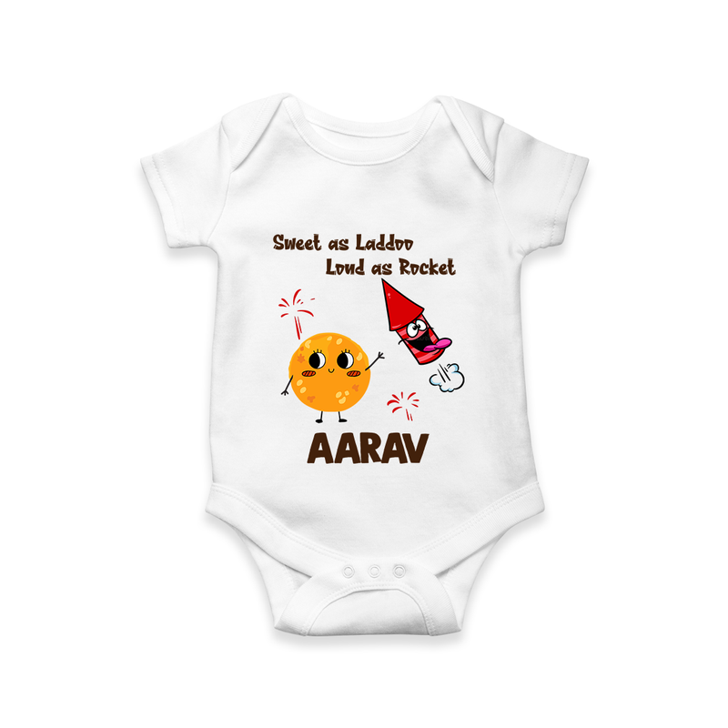 Sweet as Laddoo Loud as Rocket Romper | Custom Baby Romper for Festival Fun - WHITE - New Born (Chest 14")