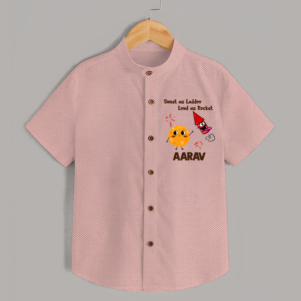Sweet as Laddoo Loud as Rocket Shirt | Custom Baby Shirt for Festival Fun - PEACH - 0 - 6 Months Old (Chest 23")