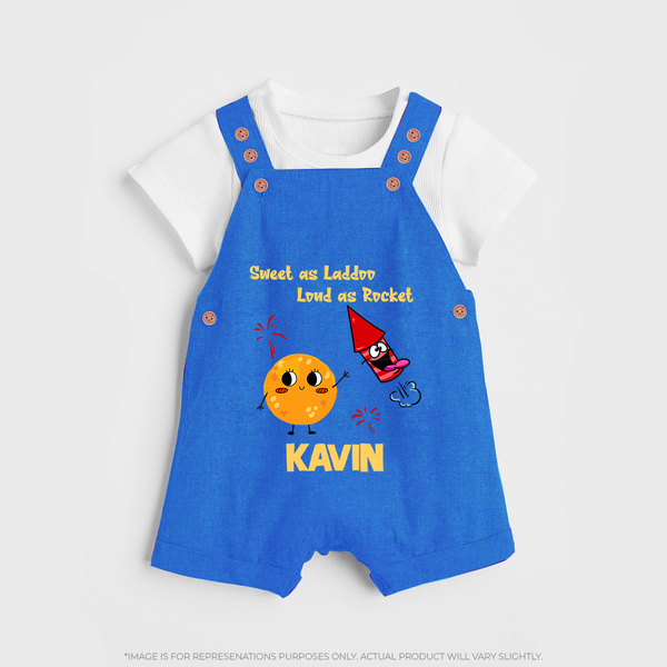 Sweet as Laddoo Loud as Rocket Dungaree Set | Custom Baby Dungaree Set for Festival Fun - COBALT BLUE - 0 - 5 Months Old (Chest 18")