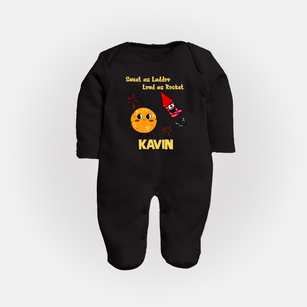 Sweet as Laddoo Loud as Rocket Sleep suit | Custom Baby Sleep suit for Festival Fun - BLACK - New Born (Chest 7.5")