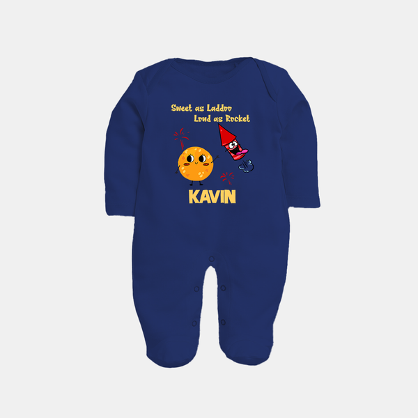 Sweet as Laddoo Loud as Rocket Sleep suit | Custom Baby Sleep suit for Festival Fun - NAVY BLUE - New Born (Chest 7.5")