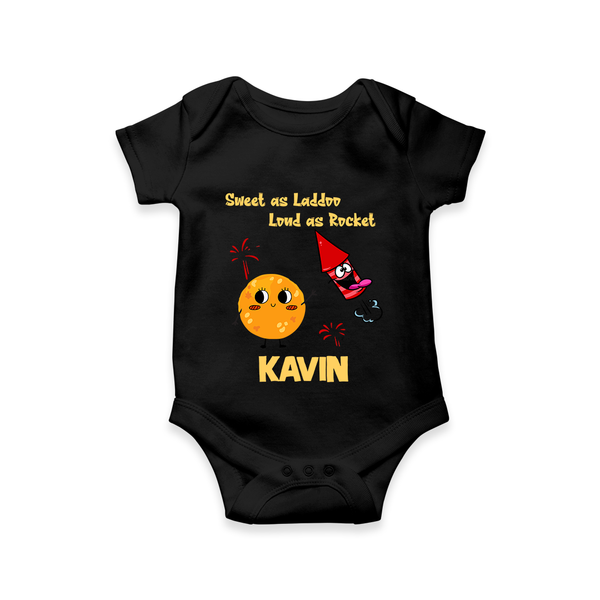 Sweet as Laddoo Loud as Rocket Romper | Custom Baby Romper for Festival Fun - BLACK - New Born (Chest 14")