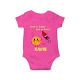 Sweet as Laddoo Loud as Rocket Romper | Custom Baby Romper for Festival Fun - HOT PINK - New Born (Chest 14")