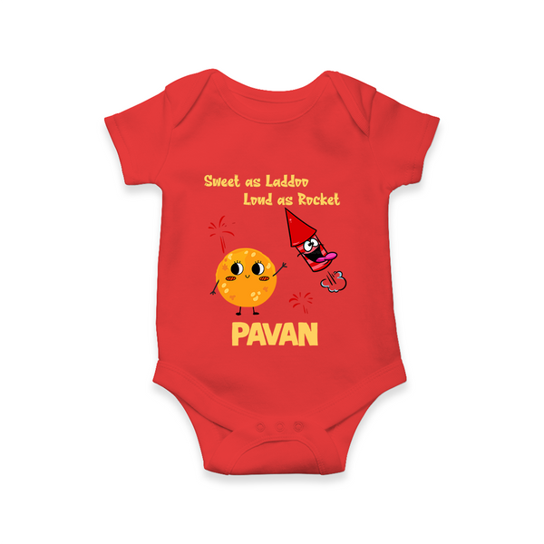 Sweet Laddu Rocket Romper - RED - New Born (Chest 14")