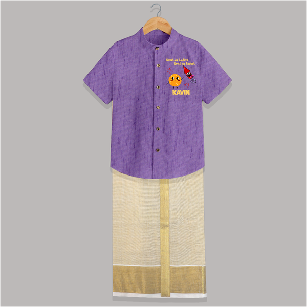 Sweet as Laddoo Loud as Rocket Shirt and Dhoti | Custom Baby Shirt and Dhoti for Festival Fun - ROYAL PURPLE - 0 - 6 Months Old (Chest-23") (Dhoti length-14")