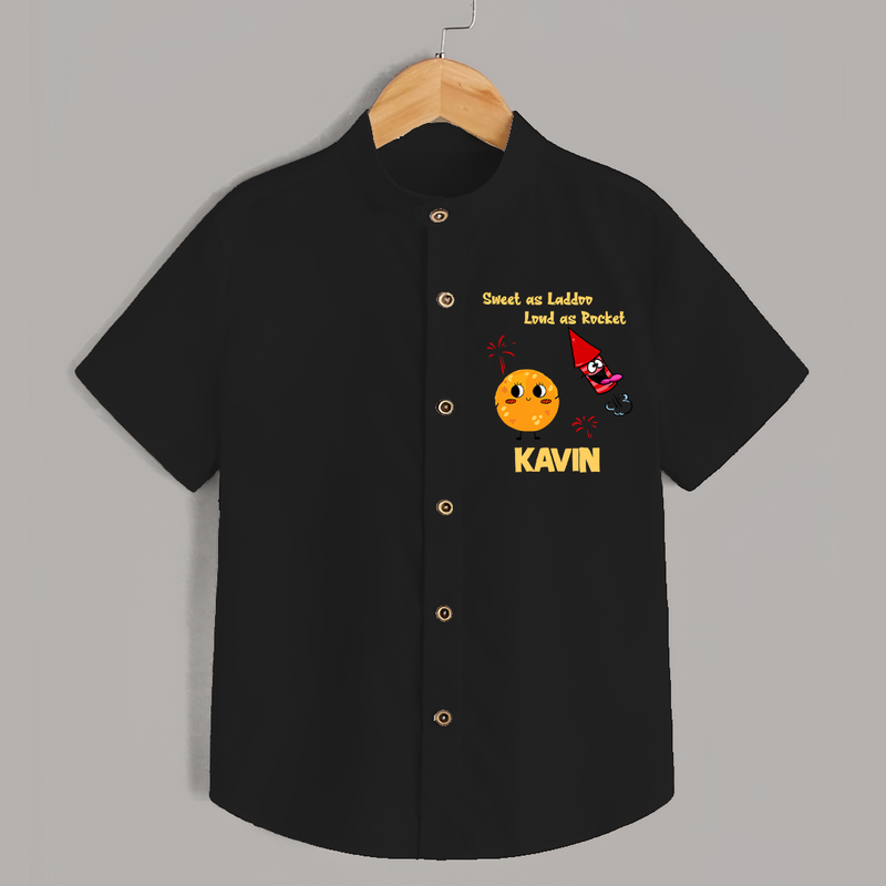 Sweet as Laddoo Loud as Rocket Shirt | Custom Baby Shirt for Festival Fun - BLACK - 0 - 6 Months Old (Chest 23")