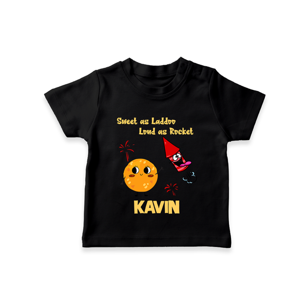 Sweet as Laddoo Loud as Rocket Tshirt | Custom Baby Tshirt for Festival Fun - BLACK - 0-5 Months Old (Chest 17")