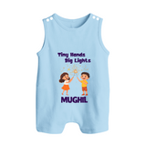 Tiny Hands Big Lights Romper Suit | Personalized Baby Romper Suit for Diwali - BABY BLUE - 0 - 5 Months Old (Chest 18")