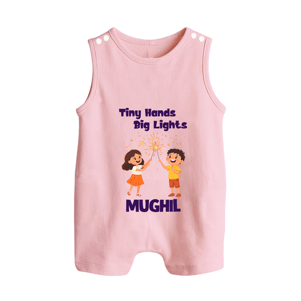 Tiny Hands Big Lights Romper Suit | Personalized Baby Romper Suit for Diwali - BABY PINK - 0 - 5 Months Old (Chest 18")