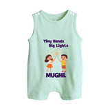 Tiny Hands Big Lights Romper Suit | Personalized Baby Romper Suit for Diwali - MINT GREEN - 0 - 5 Months Old (Chest 18")