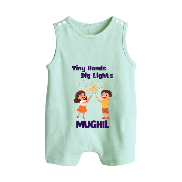 Tiny Hands Big Lights Romper Suit | Personalized Baby Romper Suit for Diwali - MINT GREEN - 0 - 5 Months Old (Chest 18")