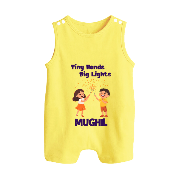 Tiny Hands Big Lights Romper Suit | Personalized Baby Romper Suit for Diwali - PASTEL YELLOW - 0 - 5 Months Old (Chest 18")