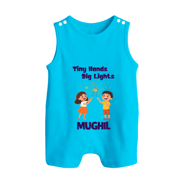 Tiny Hands Big Lights Romper Suit | Personalized Baby Romper Suit for Diwali - SKY BLUE - 0 - 5 Months Old (Chest 18")