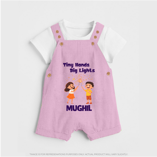 Tiny Hands Big Lights Dungaree Set | Personalized Baby Dungaree Set for Diwali - BABY PINK - 0 - 5 Months Old (Chest 18")