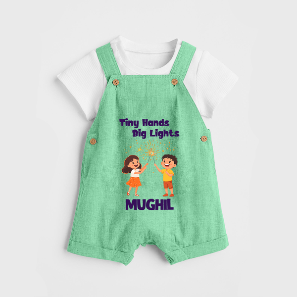 Tiny Hands Big Lights Dungaree Set | Personalized Baby Dungaree Set for Diwali - GREEN - 0 - 5 Months Old (Chest 18")