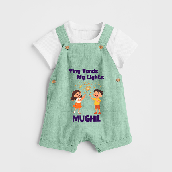 Tiny Hands Big Lights Dungaree Set | Personalized Baby Dungaree Set for Diwali - MINT GREEN - 0 - 5 Months Old (Chest 18")