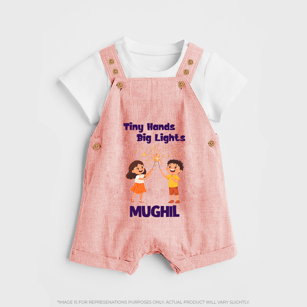Tiny Hands Big Lights Dungaree Set | Personalized Baby Dungaree Set for Diwali - PEACH - 0 - 5 Months Old (Chest 18")