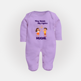 Tiny Hands Big Lights Sleep suit | Personalized Baby Sleep suit for Diwali - LILAC - New Born (Chest 7.5")