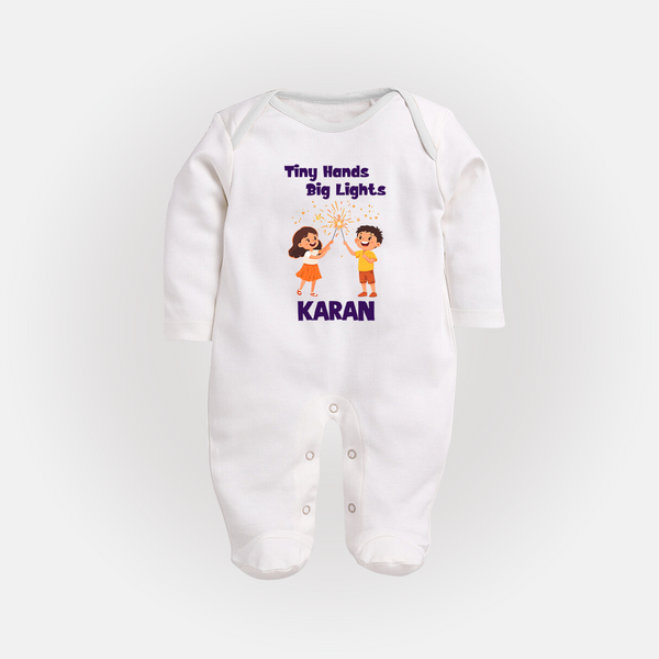 Tiny Hands Big Lights Full Body Suit - WHITE - New Born (Chest 7.5")
