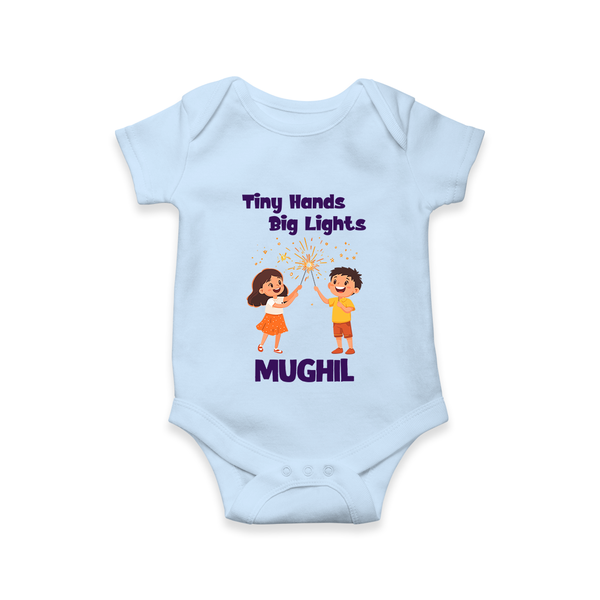 Tiny Hands Big Lights Romper | Personalized Baby Romper for Diwali - BABY BLUE - New Born (Chest 14")