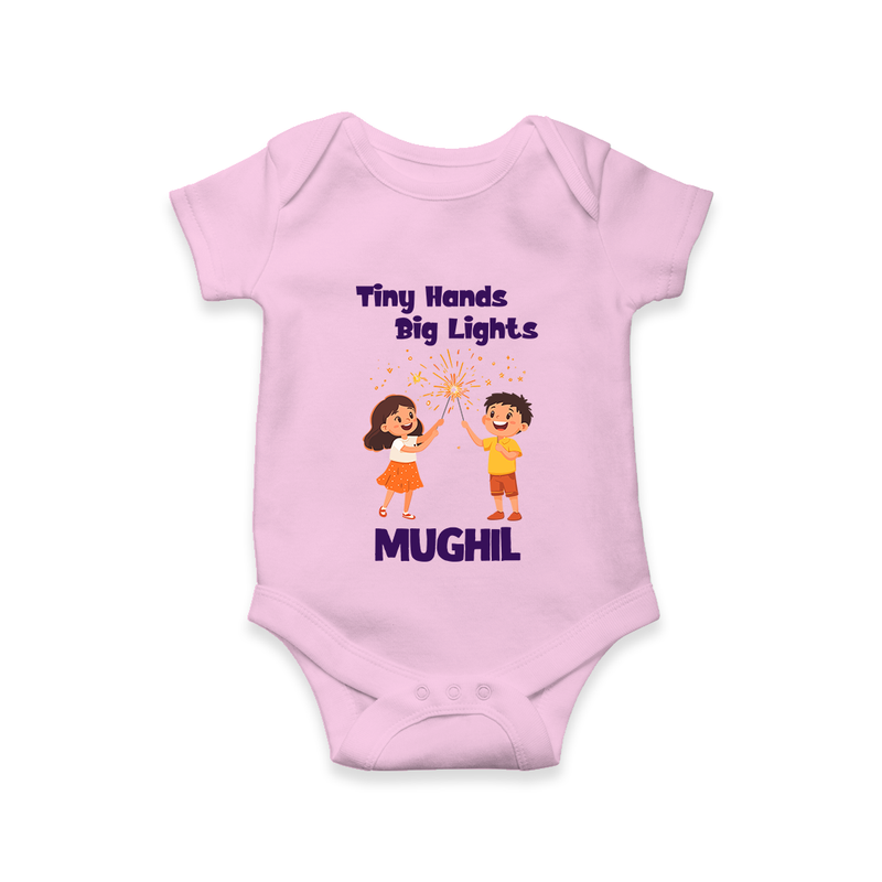 Tiny Hands Big Lights Romper | Personalized Baby Romper for Diwali - BABY PINK - New Born (Chest 14")