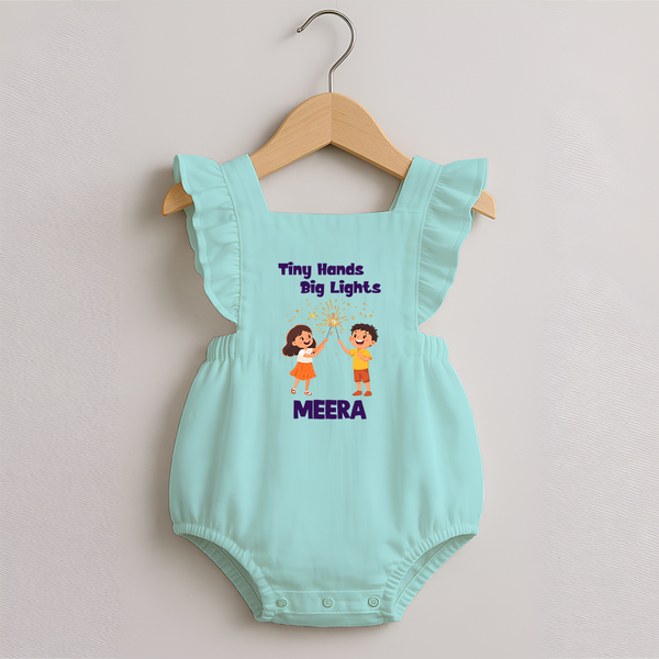 Tiny Hands Big Lights Romper Frock | Personalized Baby Romper Frock for Diwali - MINT GREEN - 0 - 3 Months Old (Chest 19")