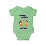 Tiny Hands Big Lights Romper | Personalized Baby Romper for Diwali - GREEN - New Born (Chest 14")
