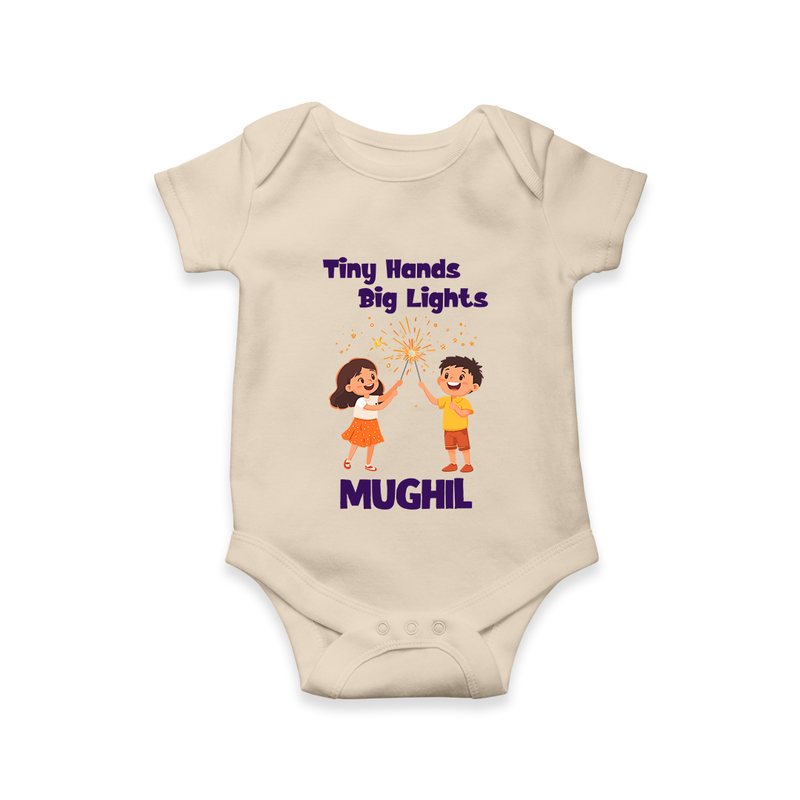 Tiny Hands Big Lights Romper | Personalized Baby Romper for Diwali - IVORY - New Born (Chest 14")