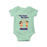 Tiny Hands Big Lights Romper | Personalized Baby Romper for Diwali - MINT GREEN - New Born (Chest 14")