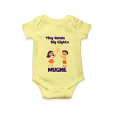 Tiny Hands Big Lights Romper | Personalized Baby Romper for Diwali - PASTEL YELLOW - New Born (Chest 14")