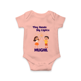 Tiny Hands Big Lights Romper | Personalized Baby Romper for Diwali - PEACH - New Born (Chest 14")