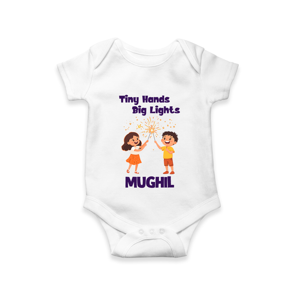Tiny Hands Big Lights Romper | Personalized Baby Romper for Diwali - WHITE - New Born (Chest 14")