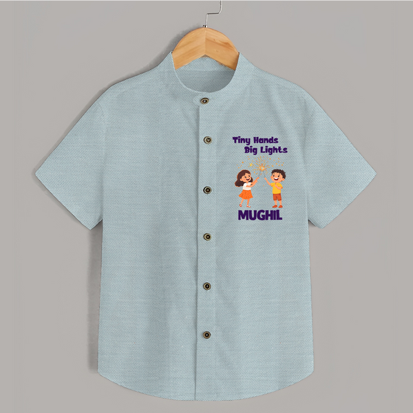 Tiny Hands Big Lights Shirt | Personalized Baby Shirt for Diwali - ARCTIC BLUE - 0 - 6 Months Old (Chest 23")