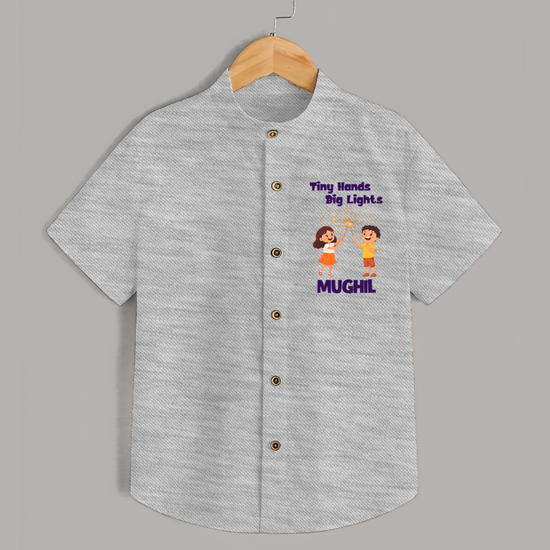 Tiny Hands Big Lights Shirt | Personalized Baby Shirt for Diwali - GREY - 0 - 6 Months Old (Chest 23")