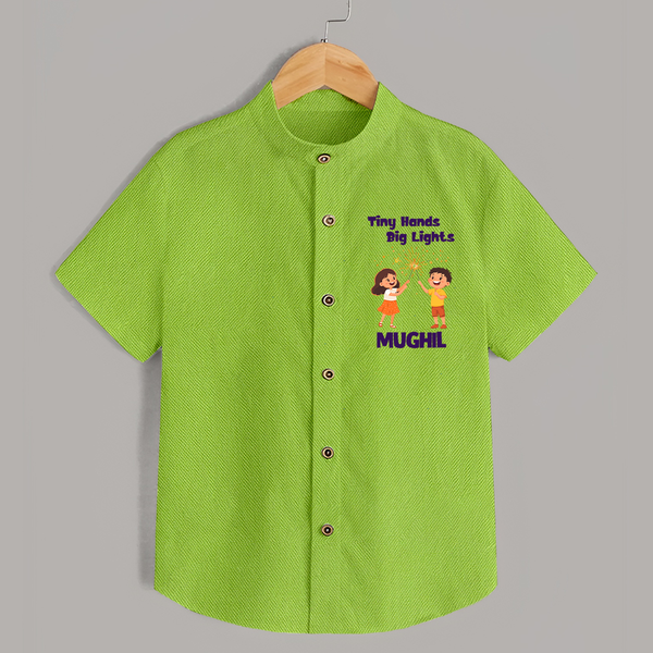 Tiny Hands Big Lights Shirt | Personalized Baby Shirt for Diwali - LIME GREEN - 0 - 6 Months Old (Chest 23")