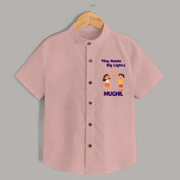 Tiny Hands Big Lights Shirt | Personalized Baby Shirt for Diwali - PEACH - 0 - 6 Months Old (Chest 23")