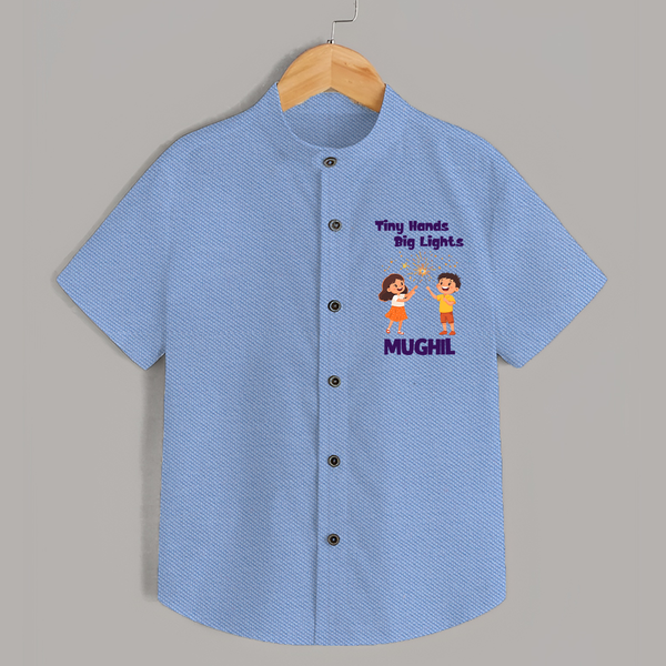 Tiny Hands Big Lights Shirt | Personalized Baby Shirt for Diwali - SKY BLUE - 0 - 6 Months Old (Chest 23")