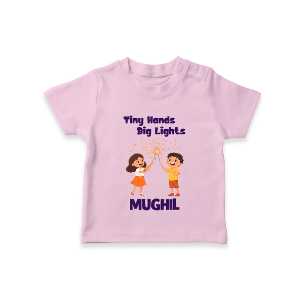 Tiny Hands Big Lights Tshirt | Personalized Baby Tshirt for Diwali - BABY PINK - 0-5 Months Old (Chest 17")