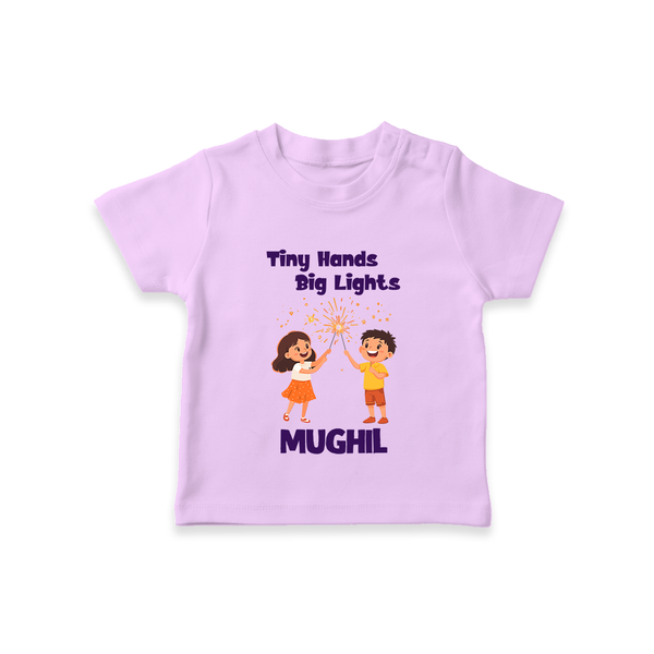 Tiny Hands Big Lights Tshirt | Personalized Baby Tshirt for Diwali - LILAC - 0-5 Months Old (Chest 17")