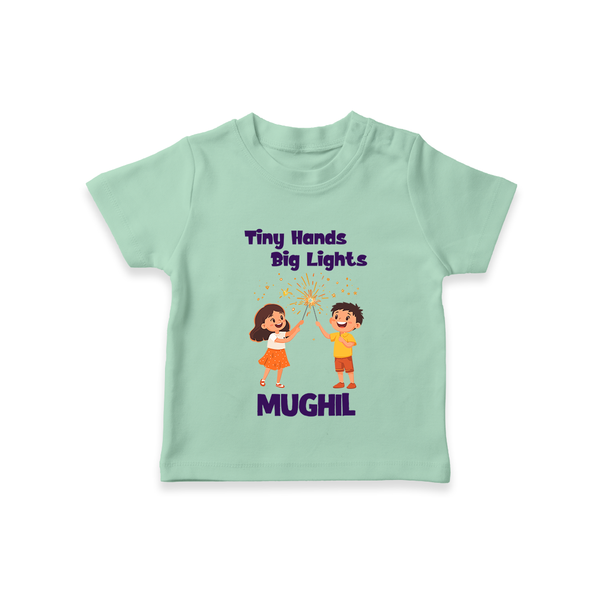 Tiny Hands Big Lights Tshirt | Personalized Baby Tshirt for Diwali - MINT GREEN - 0-5 Months Old (Chest 17")