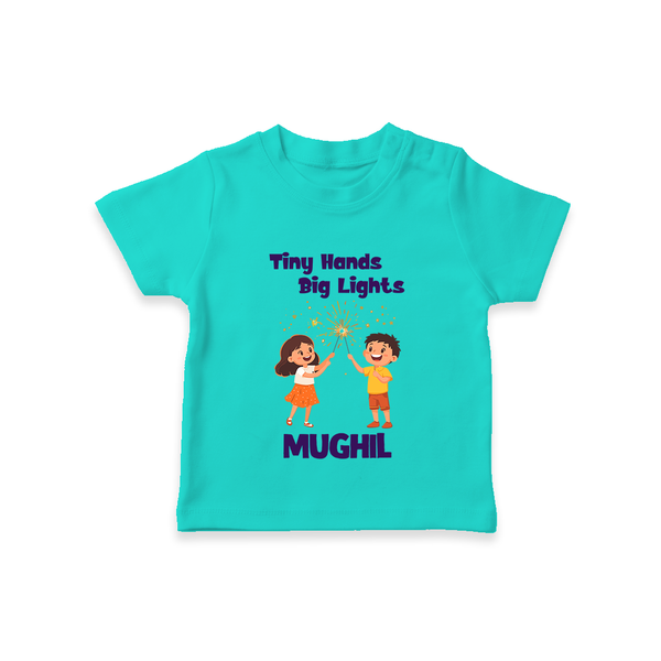 Tiny Hands Big Lights Tshirt | Personalized Baby Tshirt for Diwali - TEAL - 0-5 Months Old (Chest 17")