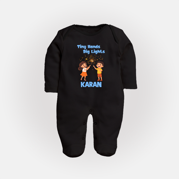 Tiny Hands Big Lights Full Body Suit - BLACK - New Born (Chest 7.5")